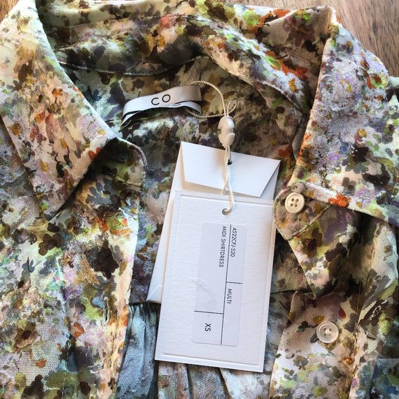 NWT Co Collections Button Front Shirtdress w/ Belt in Abstract Floral Jacquard, - Picture 3 of 7